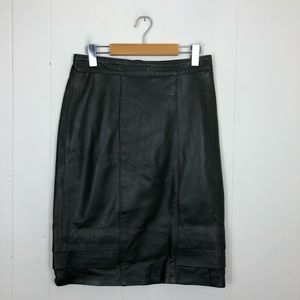 Vintage Dark Green Leather Midi Skirt Sz 30